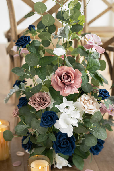 Oversized Free-Standing Ground Flower Arrangment in Dusty Rose & Navy