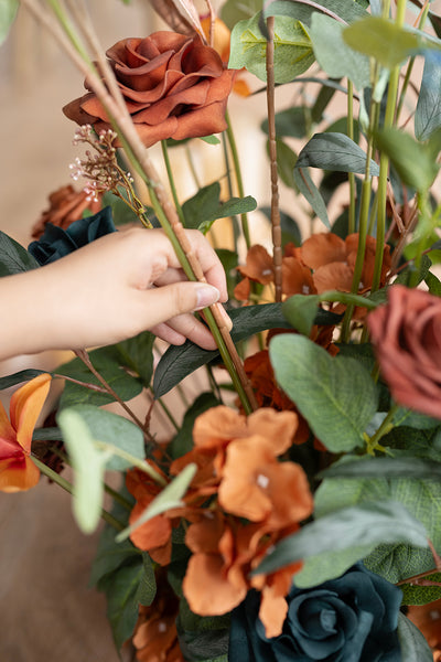 Altar Decor Free-Standing Flowers in Dark Teal & Burnt Orange | Clearance