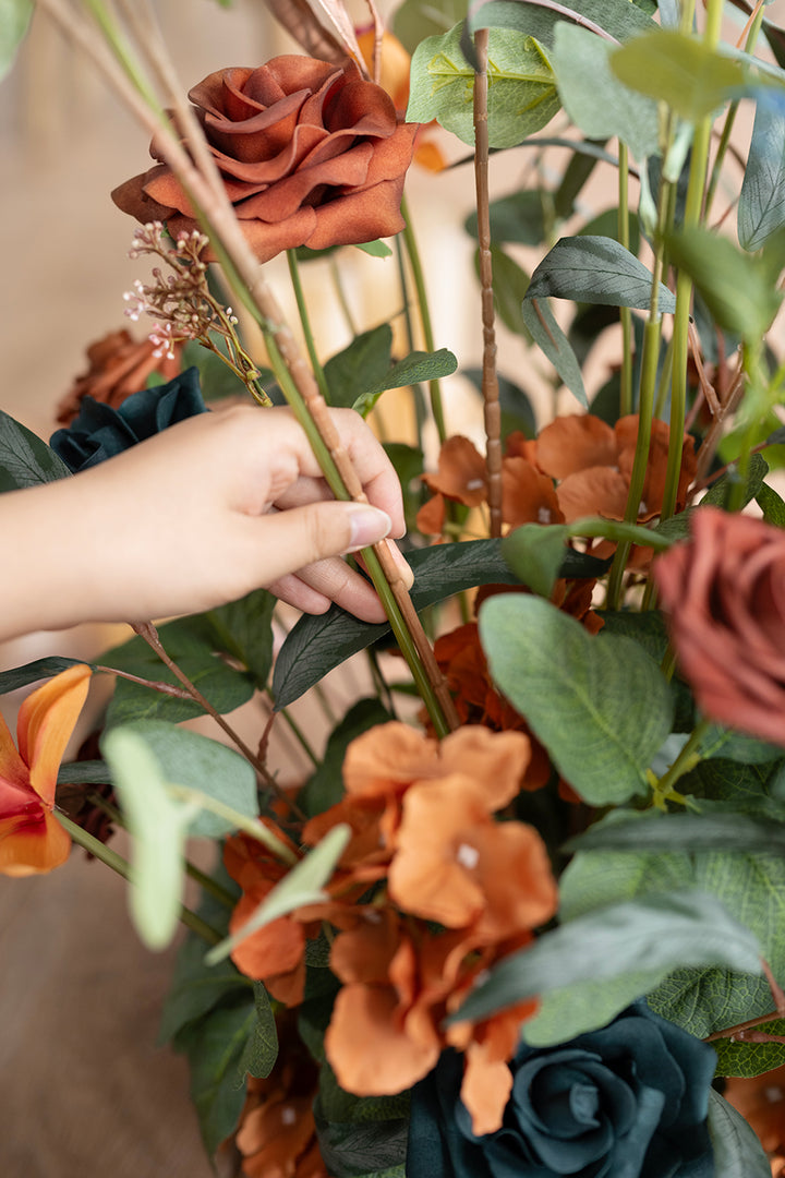 Altar Decor Free-Standing Flowers in Dark Teal & Burnt Orange | Clearance