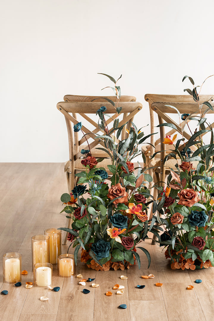 Altar Decor Free-Standing Flowers in Dark Teal & Burnt Orange | Clearance