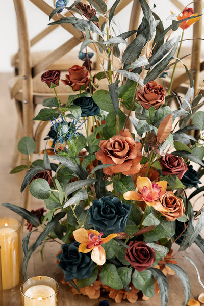 Altar Decor Free-Standing Flowers in Dark Teal & Burnt Orange | Clearance