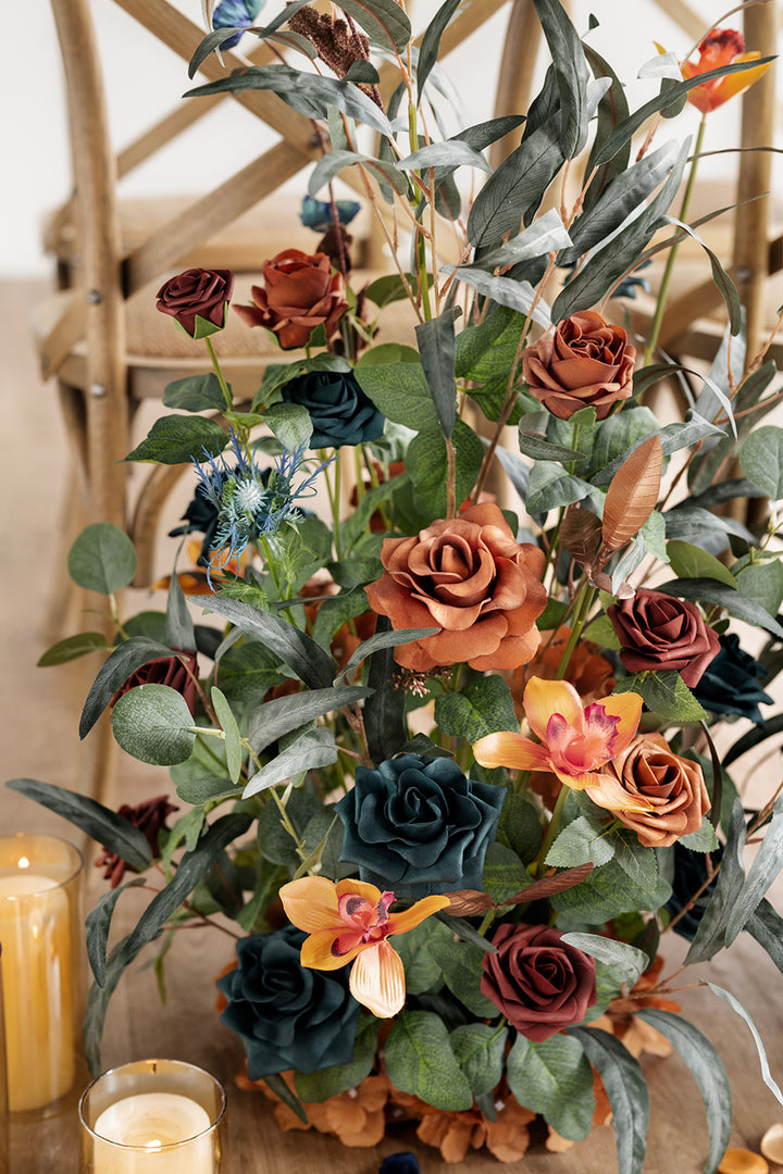 Altar Decor Free-Standing Flowers in Dark Teal & Burnt Orange | Clearance