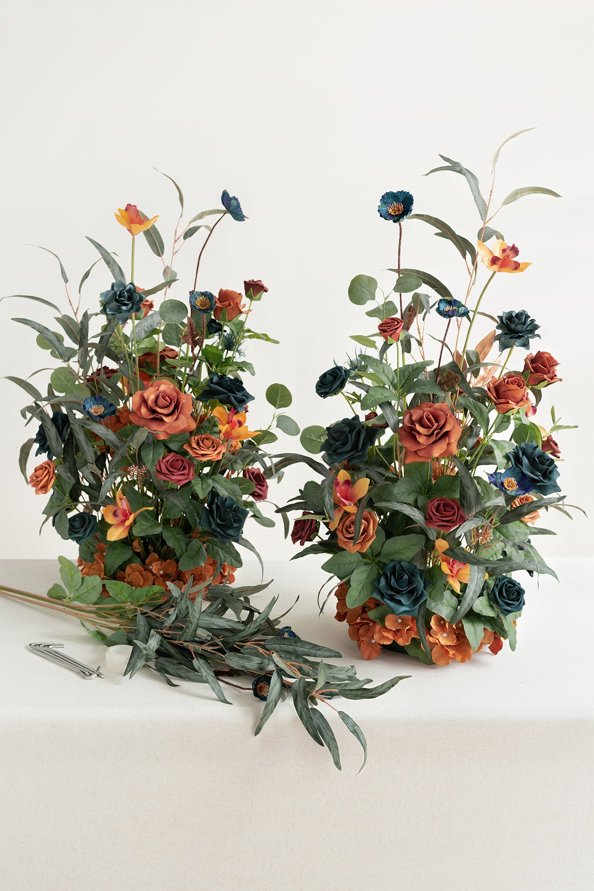 Altar Decor Free-Standing Flowers in Dark Teal & Burnt Orange