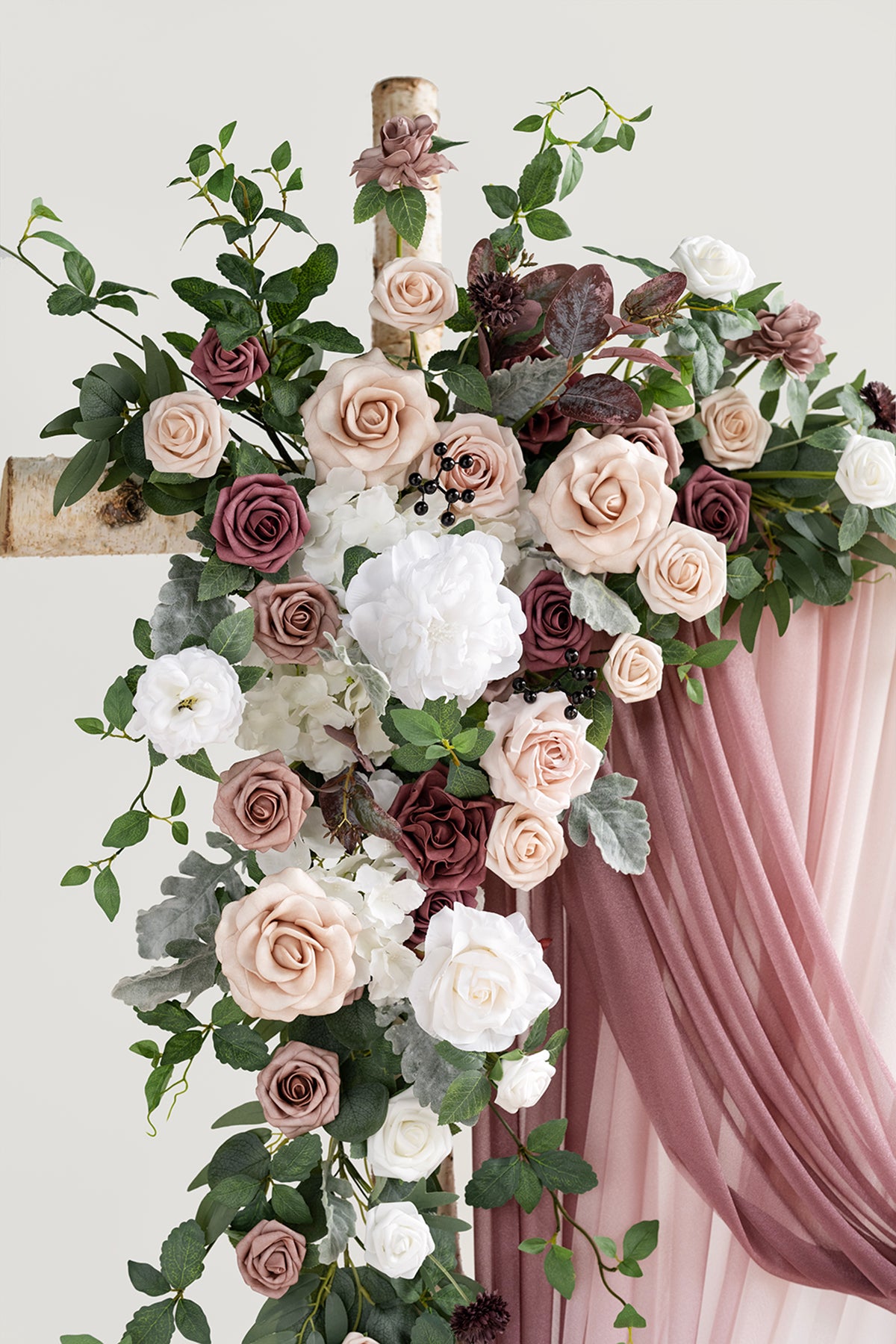 Flower Arch Decor with Drapes in Dusty Rose & Mauve
