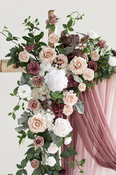 Flower Arch Decor with Drapes in Dusty Rose & Mauve