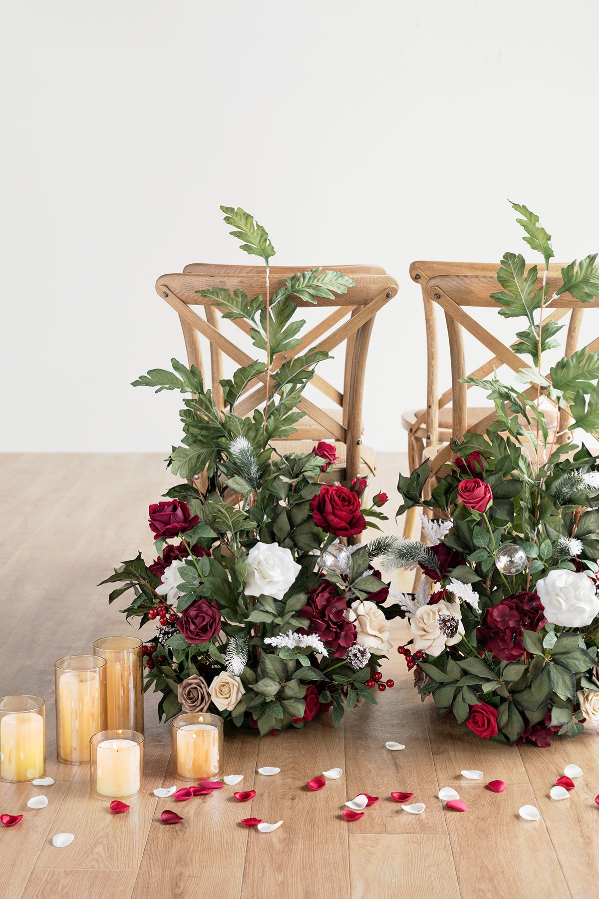 Oversized Free-Standing Ground Flower Arrangment in Christmas Red & Sparkle
