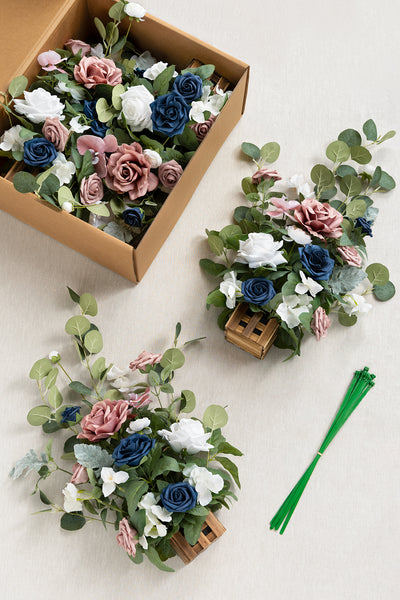 Wedding Aisle Runner Flower Arrangements in Dusty Rose & Navy