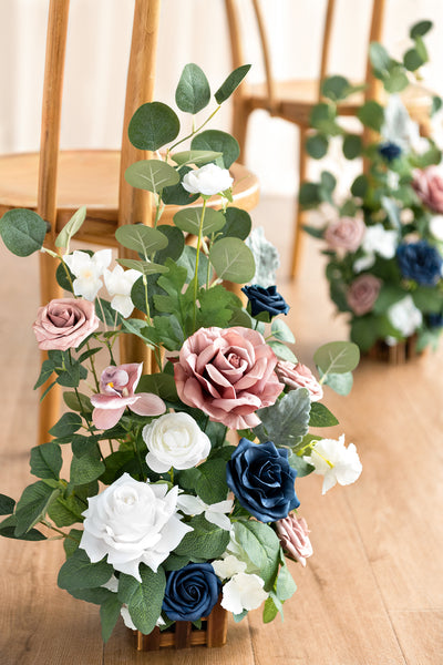 Wedding Aisle Runner Flower Arrangements in Dusty Rose & Navy
