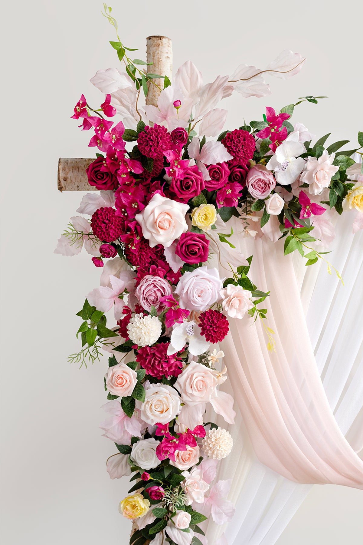 Flower Arch Decor with Drapes in Passionate Pink & Blush
