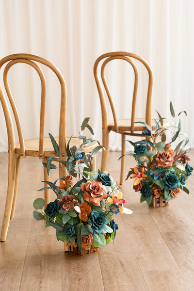 Wedding Aisle Runner Flower Arrangements in Dark Teal & Burnt Orange