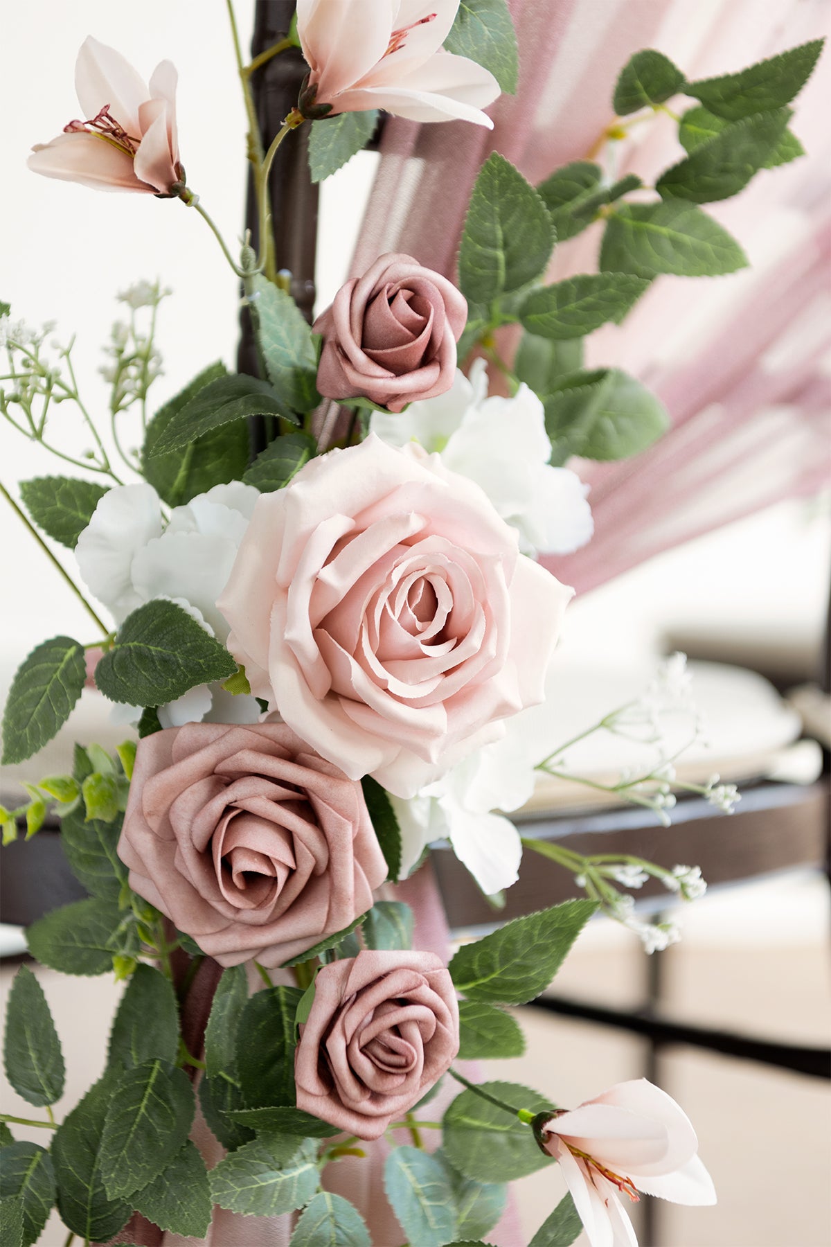 Wedding Aisle Chair Flower Decoration in Dusty Rose & Cream