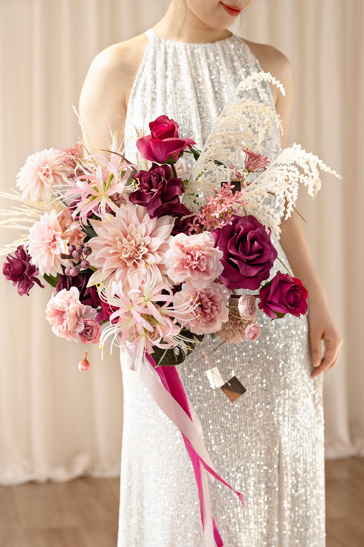 Medium Free-Form Bridal Bouquet in Valentine Magenta | Clearance