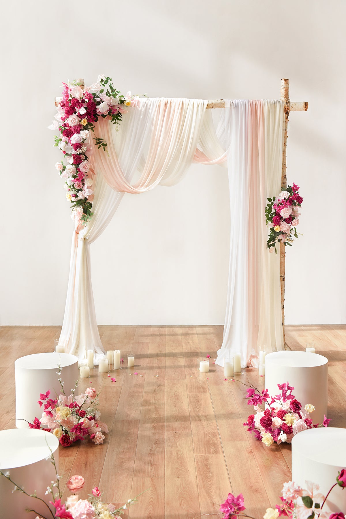 Flower Arch Decor with Drapes in Passionate Pink & Blush