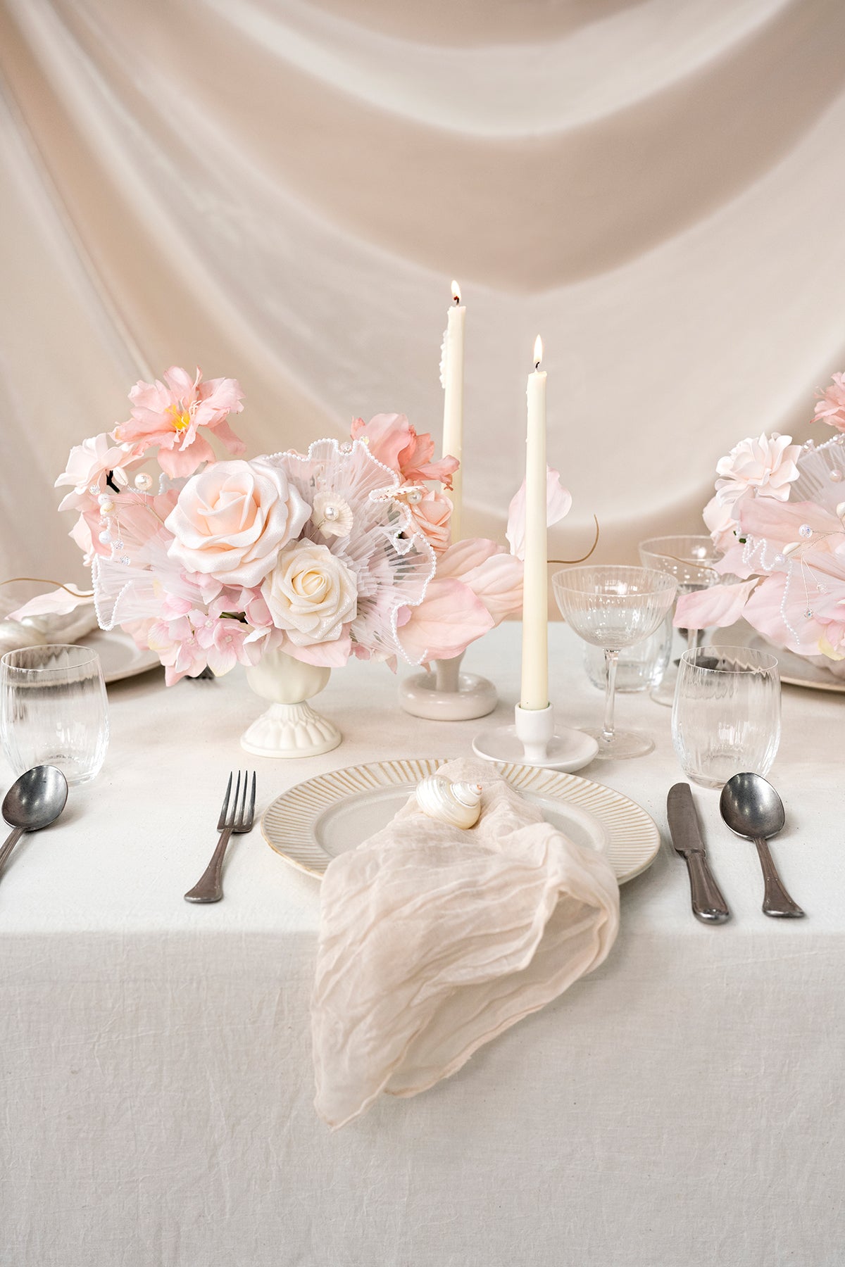 Large Floral Centerpiece Set in Glowing Blush & Pearl | Clearance