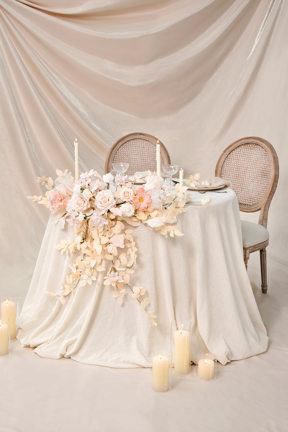 Sweetheart Table Floral Swags in Glowing Blush & Pearl