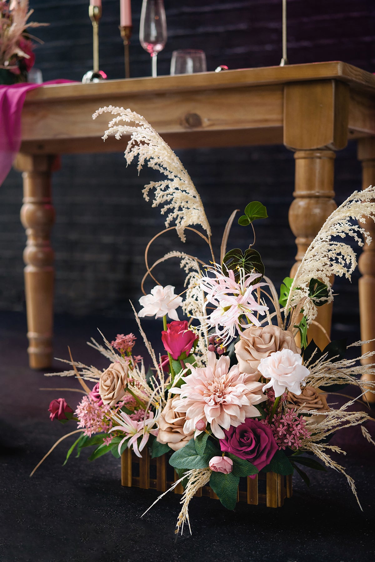 Flower Arrangement Set for Table in Valentine Magenta | Clearance