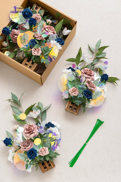 Wedding Aisle Runner Flower Arrangements in Dusty Rose & Navy
