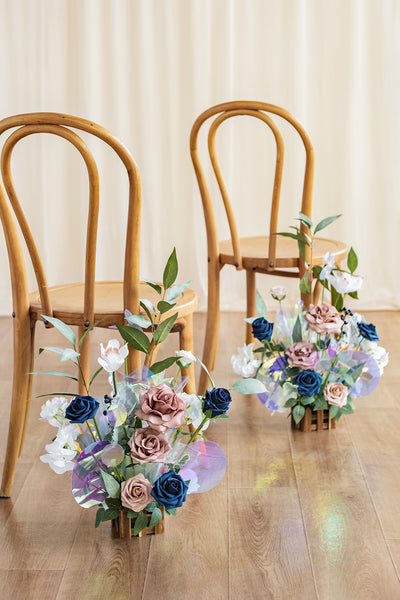 Wedding Aisle Runner Flower Arrangements in Dusty Rose & Navy