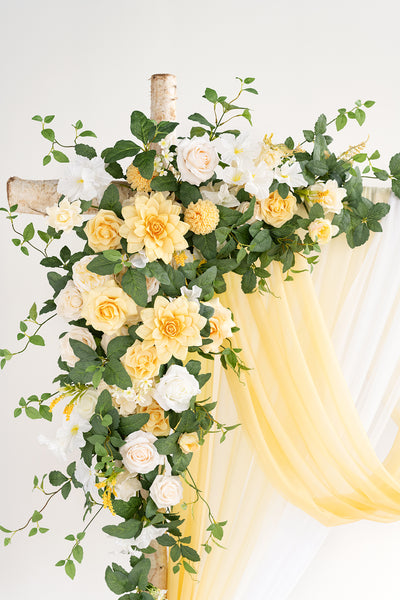 Flower Arch Decor with Drapes in Lemonade Yellow | Clearance