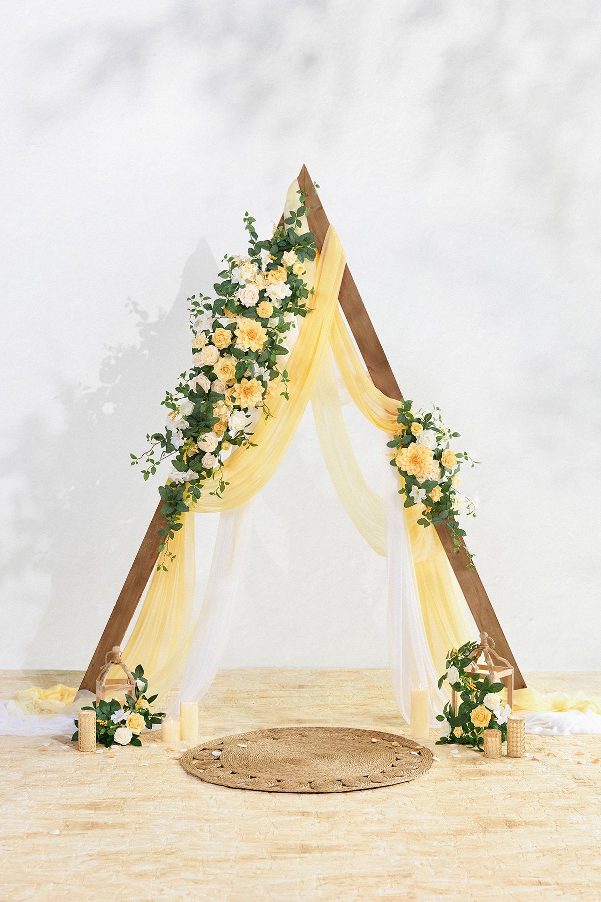 Flower Arch Decor with Drapes in Lemonade Yellow | Clearance