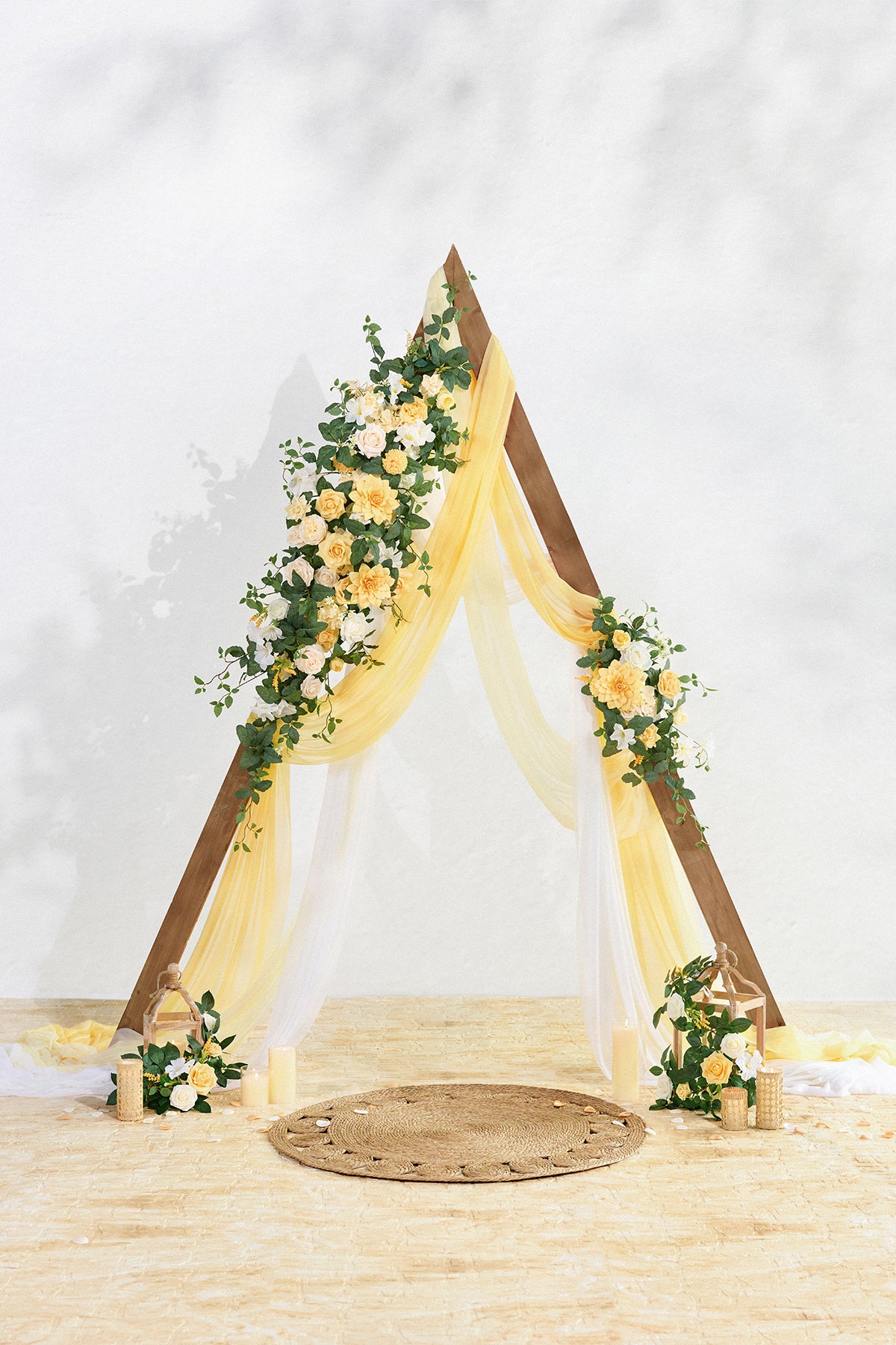 Flower Arch Decor with Drapes in Lemonade Yellow