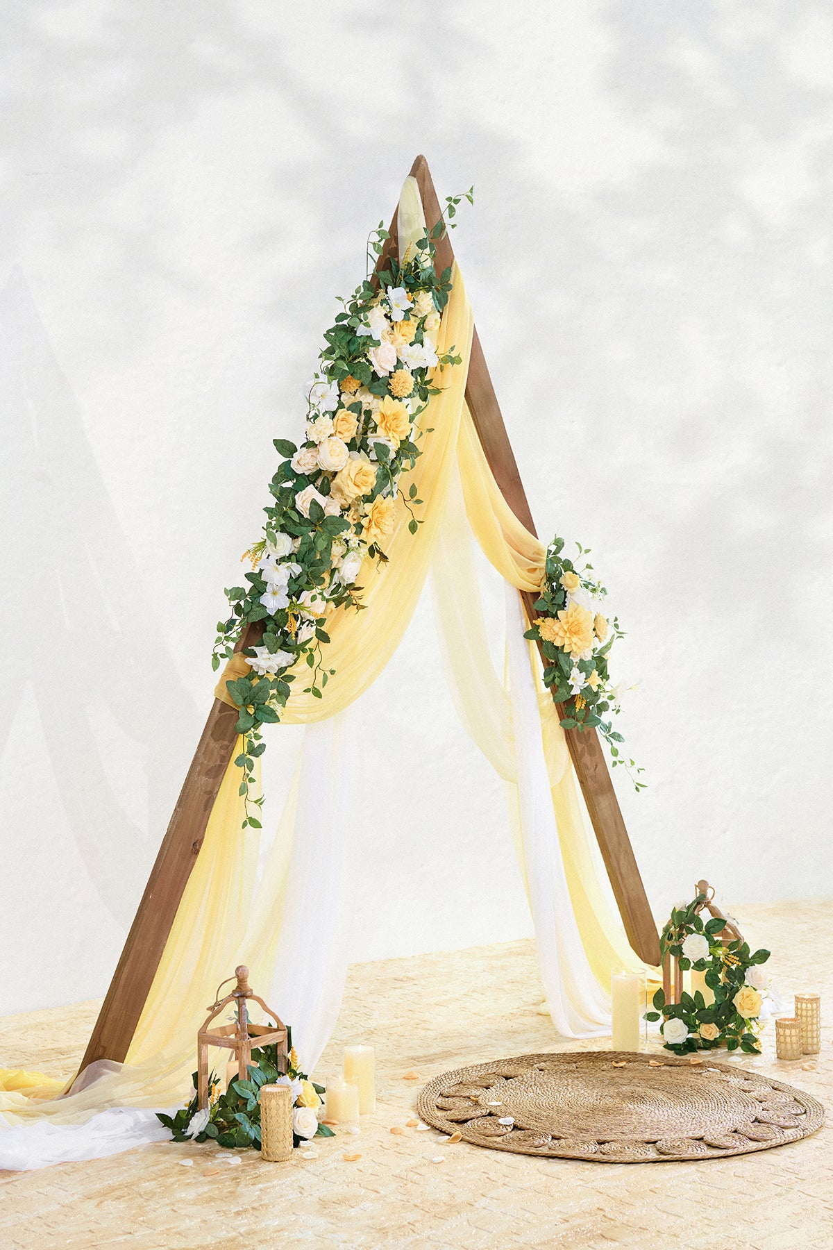 Flower Arch Decor with Drapes in Lemonade Yellow | Clearance