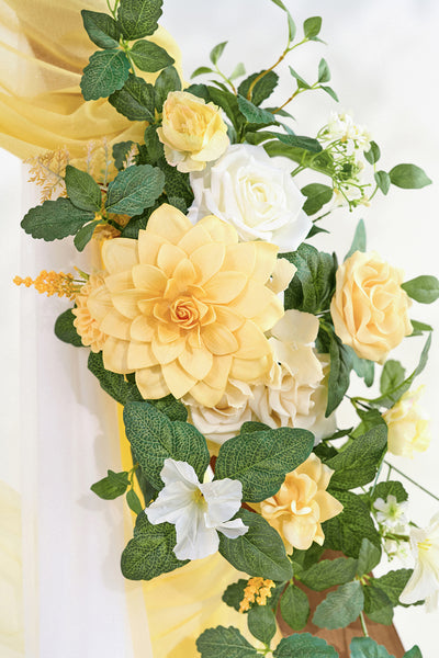 Flower Arch Decor with Drapes in Lemonade Yellow | Clearance