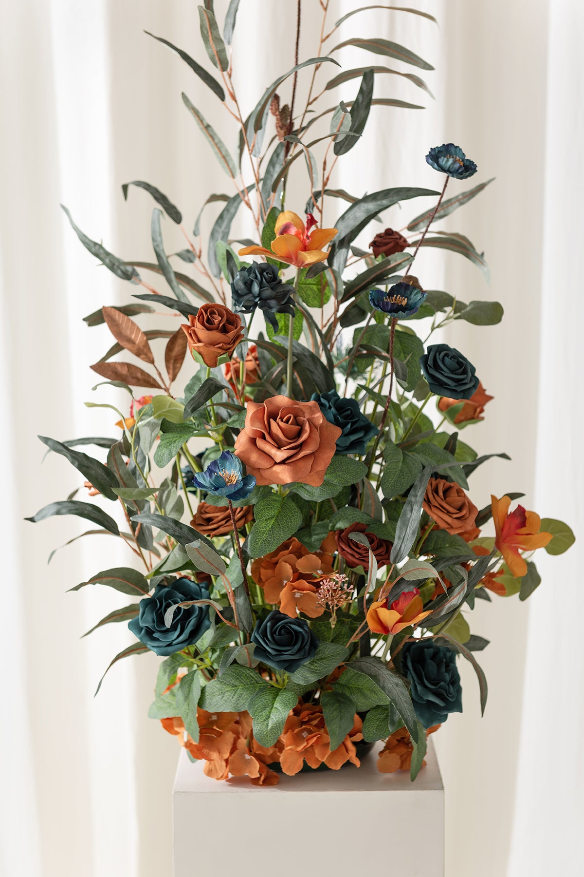 Altar Decor Free-Standing Flowers in Dark Teal & Burnt Orange