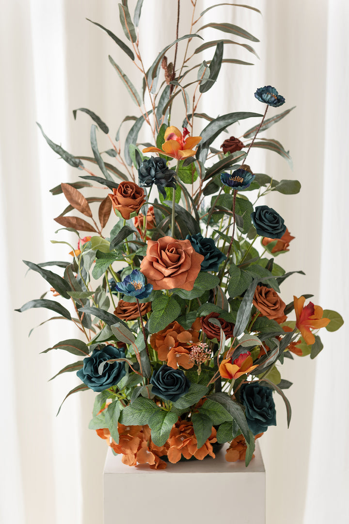 Altar Decor Free-Standing Flowers in Dark Teal & Burnt Orange | Clearance