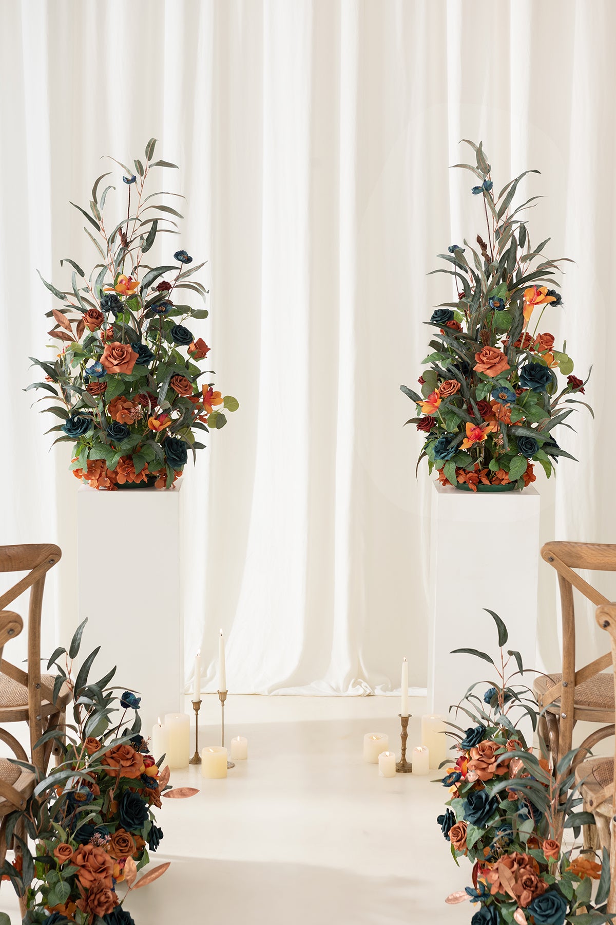 Altar Decor Free-Standing Flowers in Dark Teal & Burnt Orange | Clearance