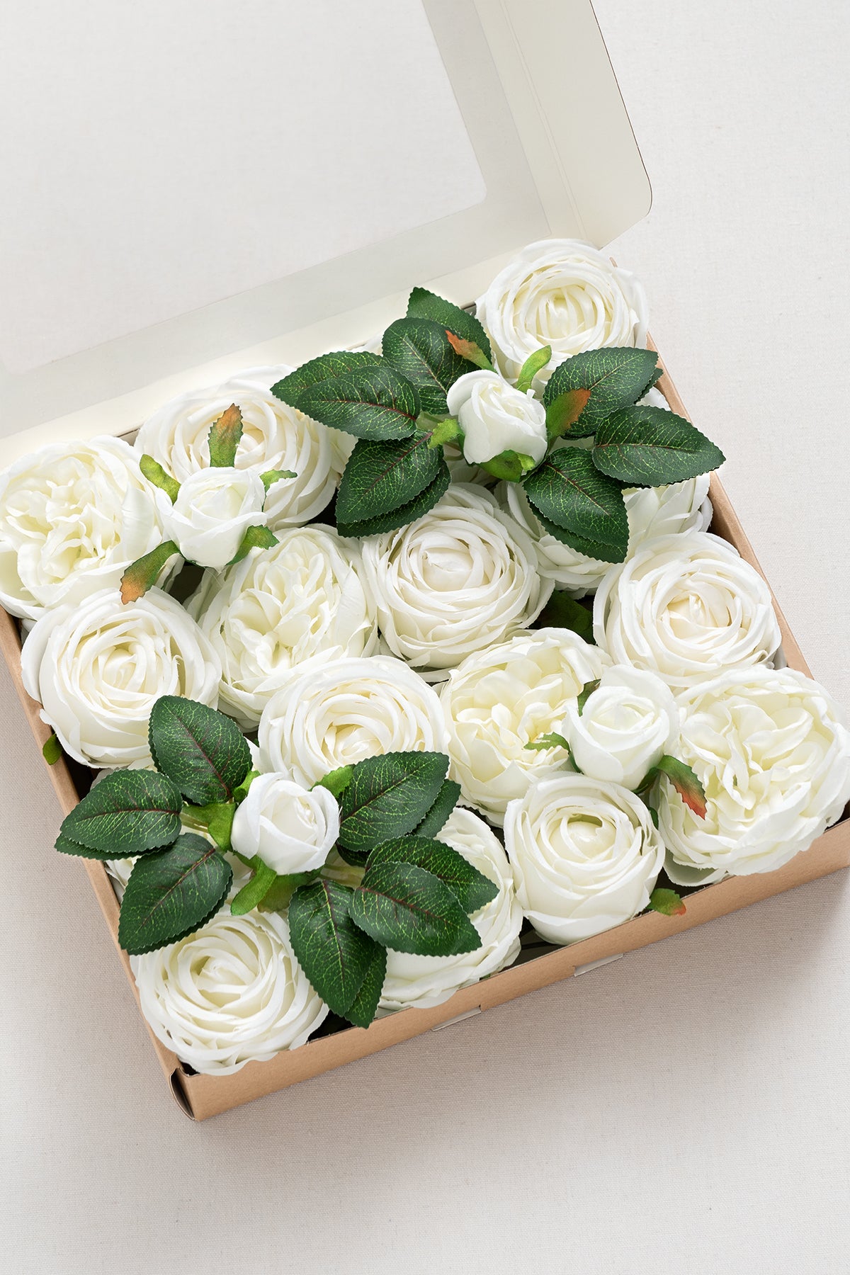 3.5" Silk Austin Rose & 3" Cabbage Rose with Stem