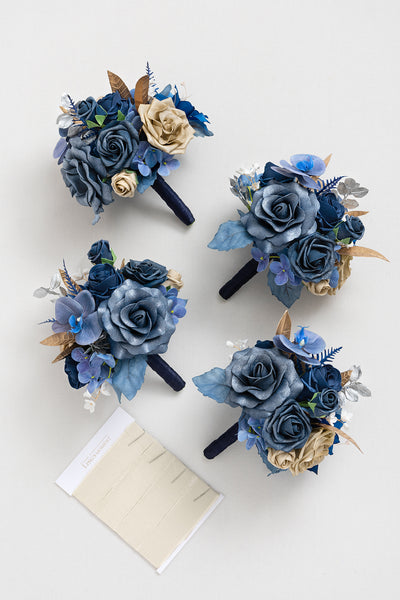 Bridesmaid Bouquet in Stately Navy & Gold | Clearance