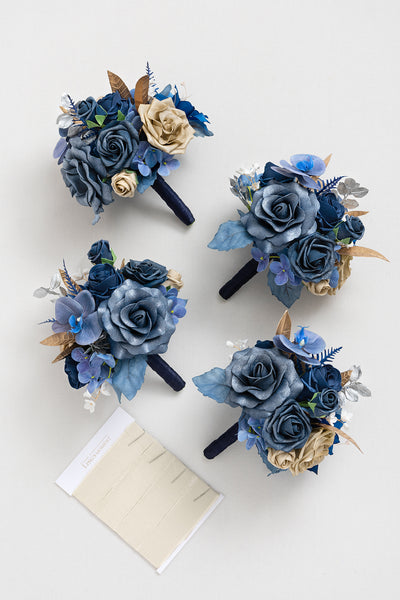 Bridesmaid Bouquet in Stately Navy & Gold