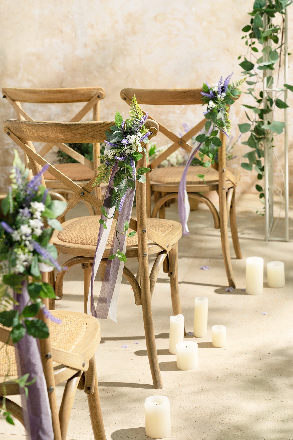 Wedding Aisle Decoration Pew Flowers in French Lavender & Plum