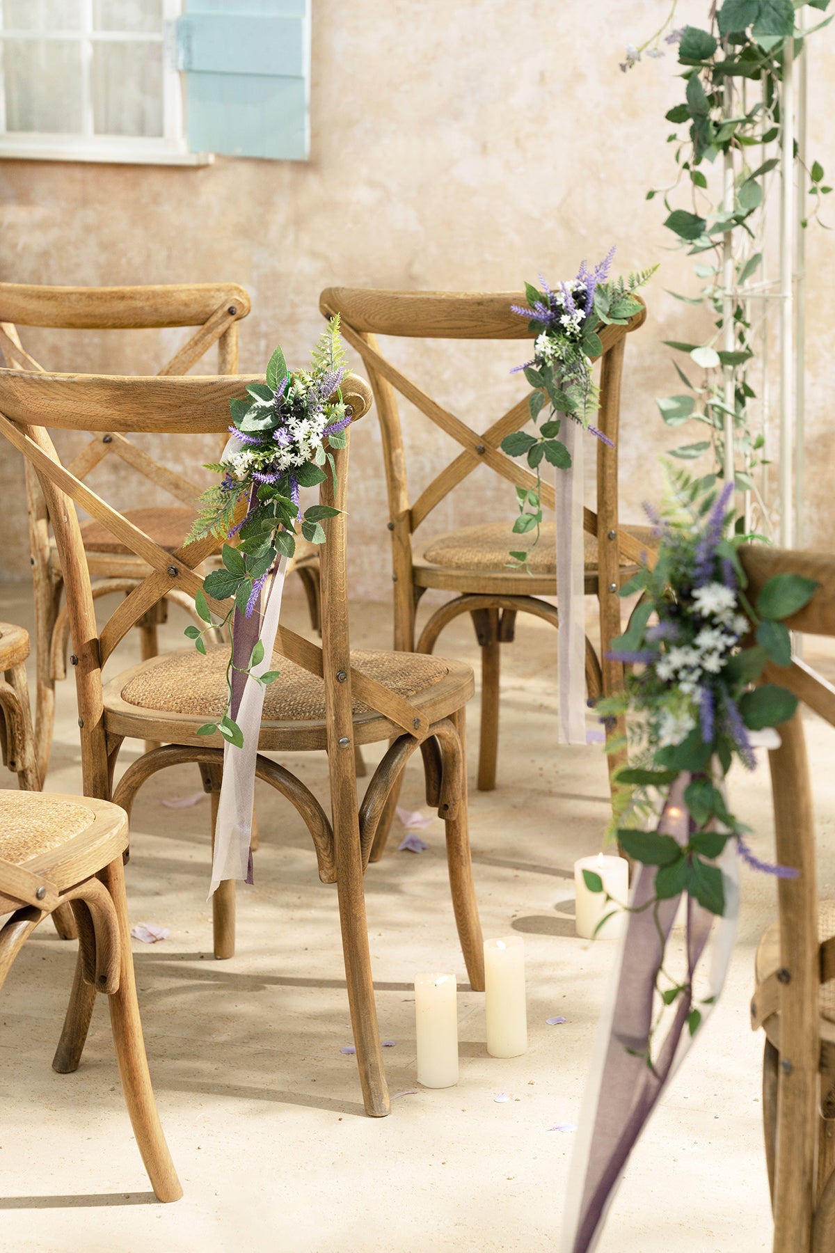 Wedding Aisle Decoration Pew Flowers in French Lavender & Plum