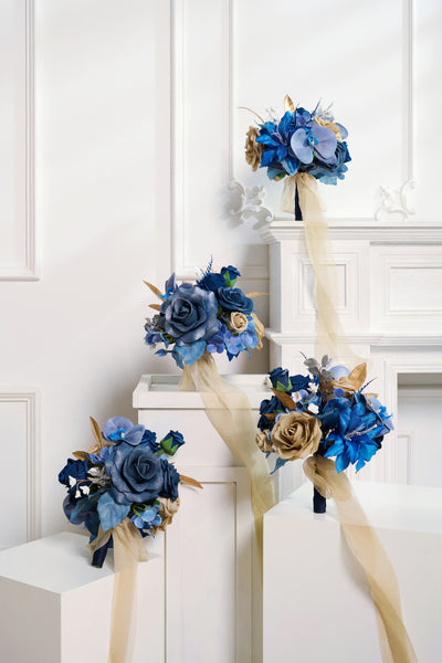 Bridesmaid Bouquet in Stately Navy & Gold | Clearance