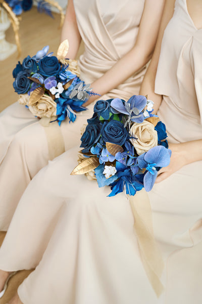 Bridesmaid Bouquet in Stately Navy & Gold | Clearance