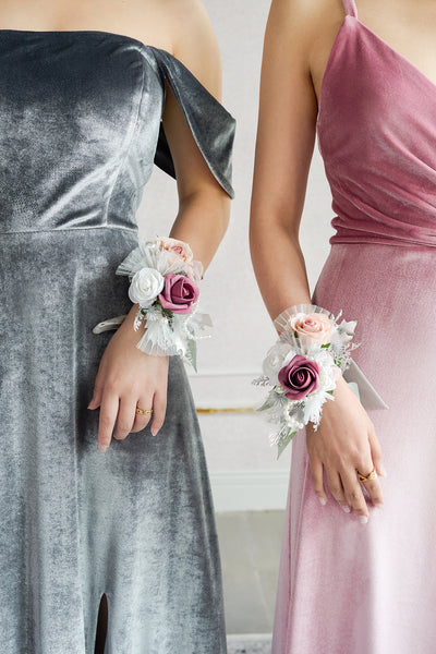 Wrist and Shoulder Corsages in Dusky Rose & Silver | Clearance