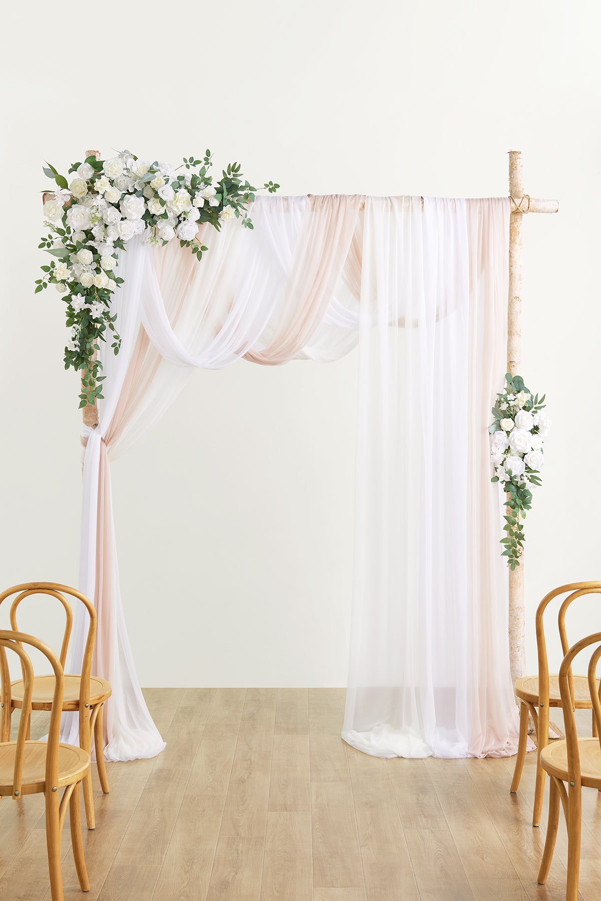 Flower Arch Decor with Drapes in White & Sage