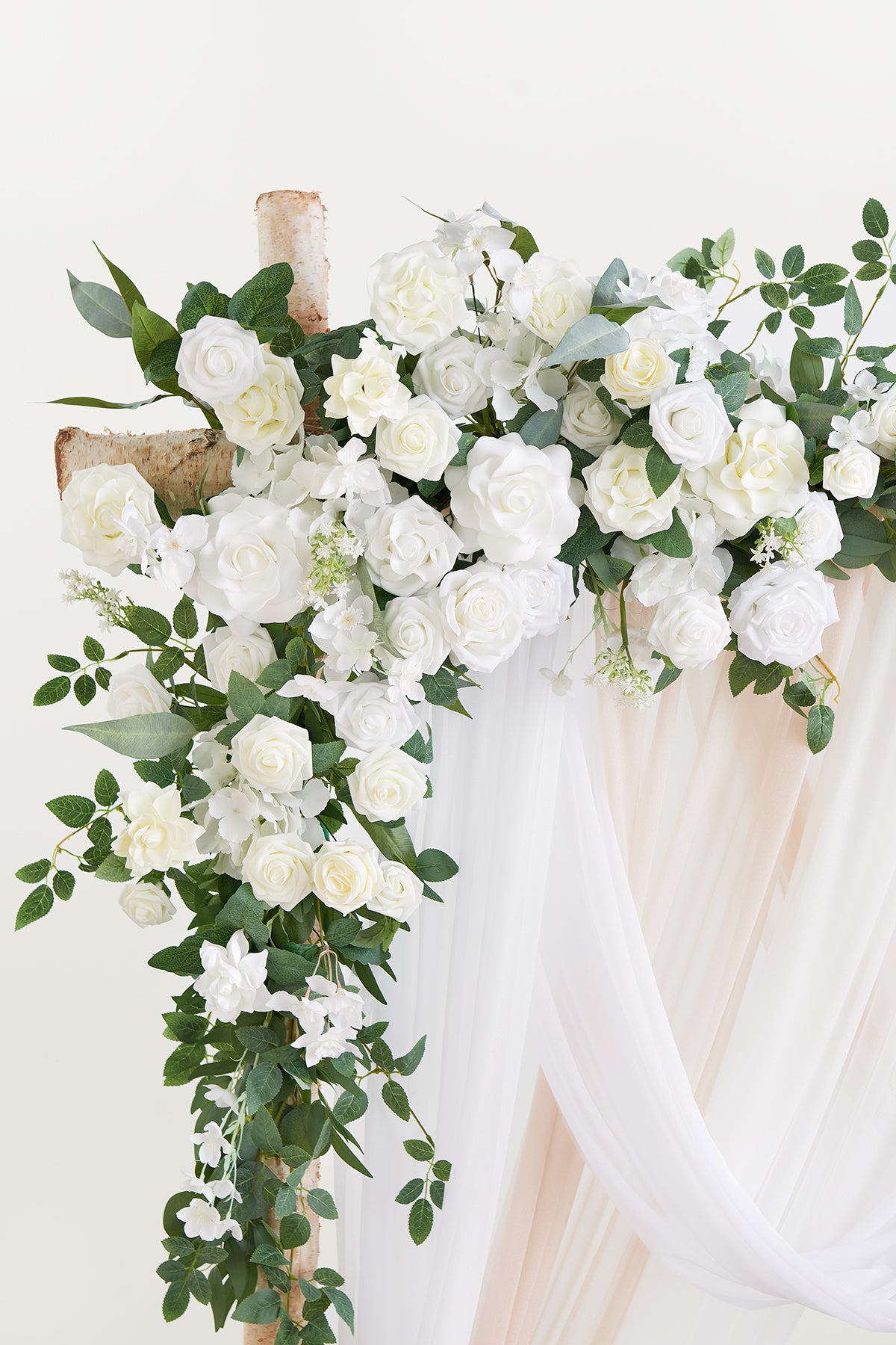 Flower Arch Decor with Drapes in White & Sage