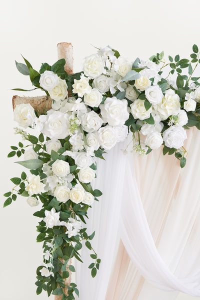 Flower Arch Decor with Drapes in White & Sage