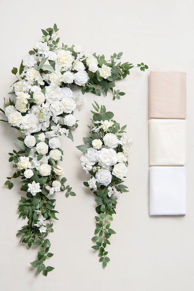 Flower Arch Decor with Drapes in White & Sage