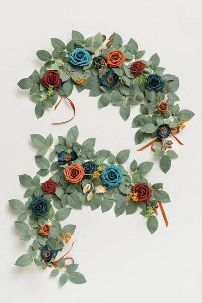 2ft Flower Garlands in Dark Teal & Burnt Orange