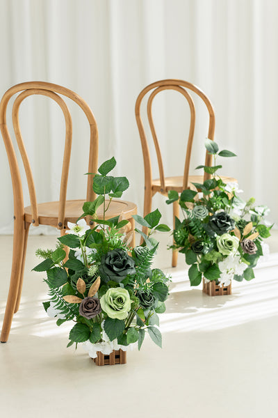 Wedding Aisle Runner Flower Arrangements in Forest Green & Gold | Clearance