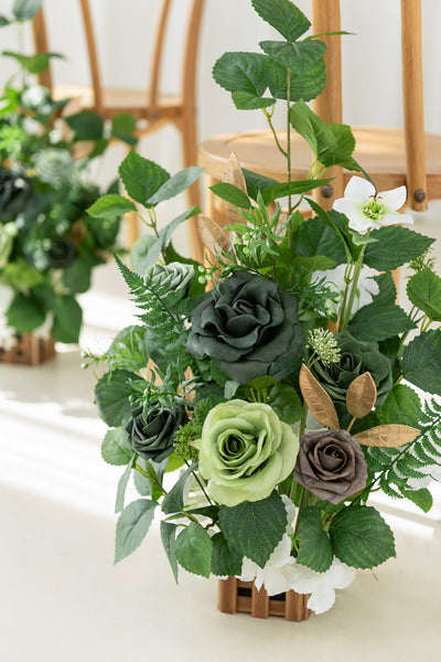 Wedding Aisle Runner Flower Arrangements in Forest Green & Gold | Clearance