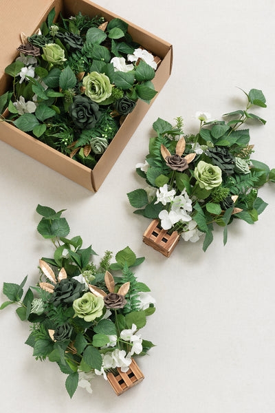 Wedding Aisle Runner Flower Arrangements in Forest Green & Gold | Clearance