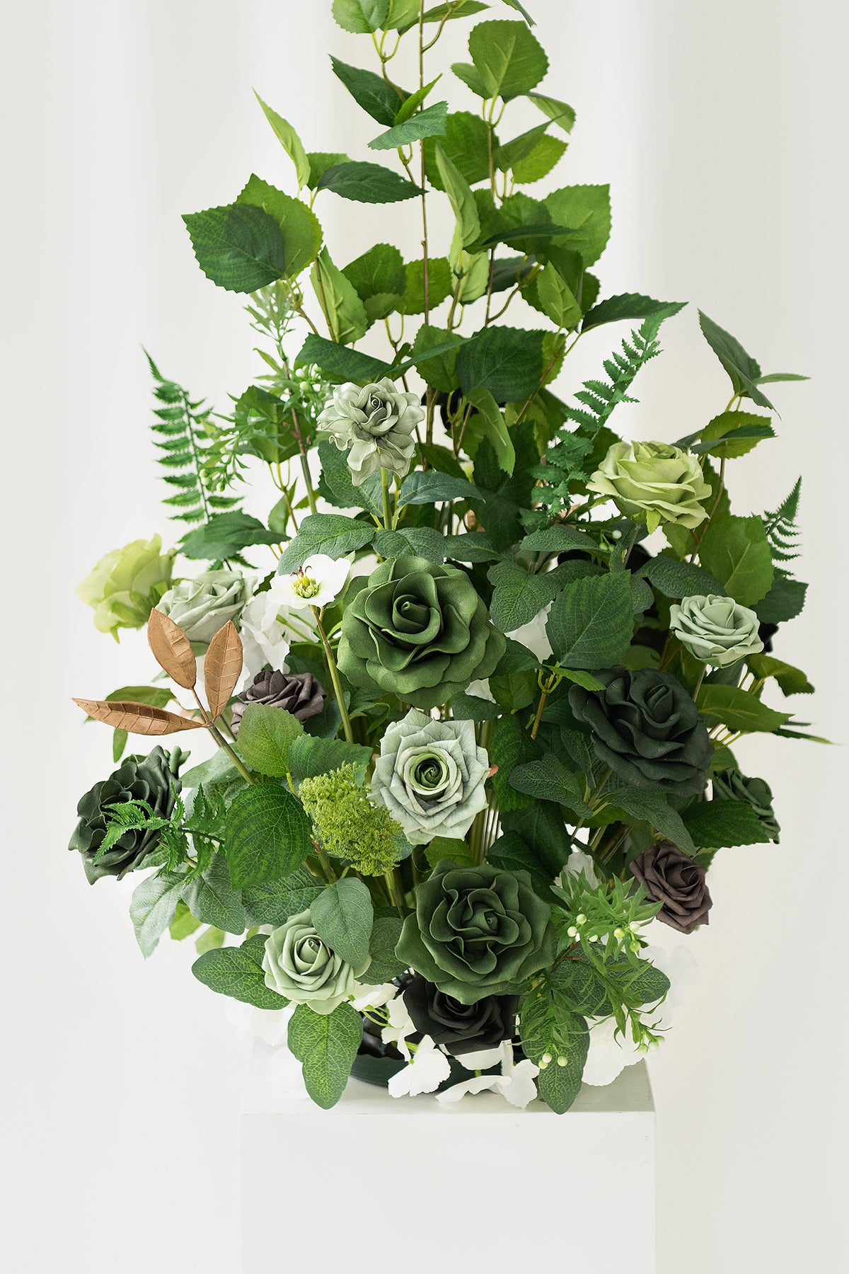 Altar Decor Free-Standing Flowers in Forest Green & Gold