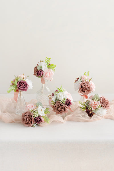 Mini Ready-to-Use Flower Centerpiece Set in Dusty Rose & Cream