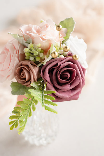 Mini Ready-to-Use Flower Centerpiece Set in Dusty Rose & Cream