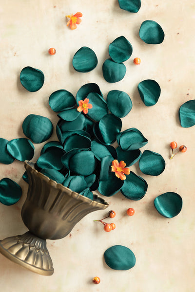 Silk Rose Petals in Dark Teal & Burnt Orange